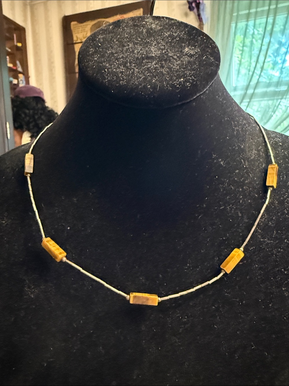 Vintage 1970s sterling silver liquid silver with tiger’s eye station stones neck